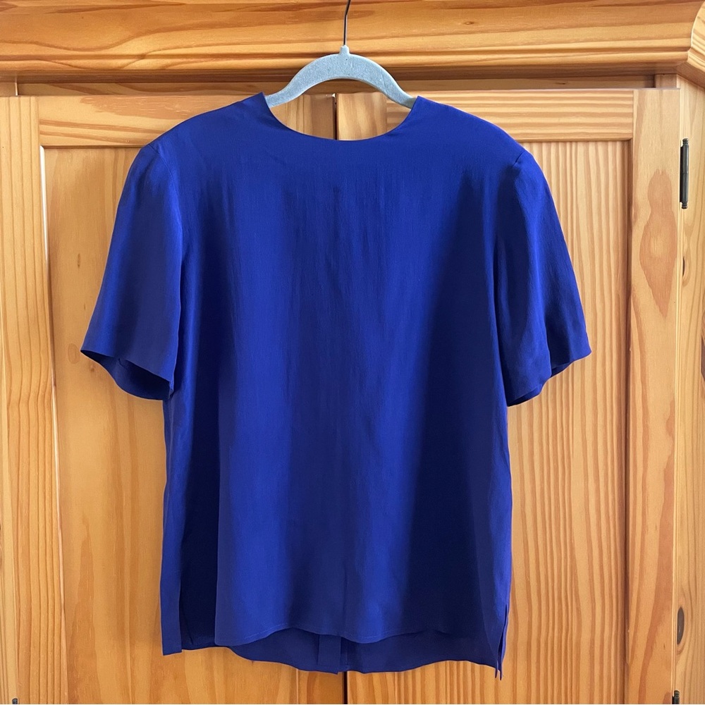 Evan Picone 100% Silk Shirt Blouse Short Sleeve Back Buttons Quiet Luxury